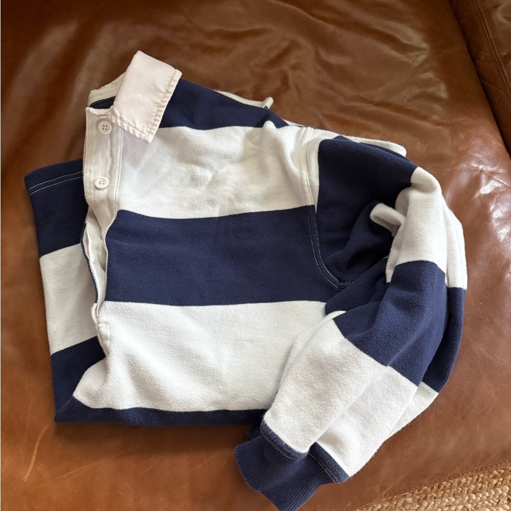 Aerie Striped Navy and White Rugby Polo Oversized Fit